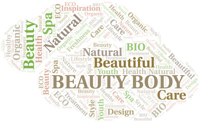 Beauty Body word cloud collage made with text only.