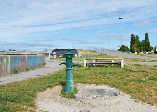 public drinking column. Spring. coldly