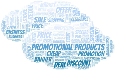 Promotional Products word cloud collage made with text only.