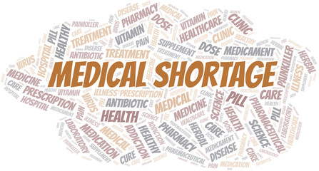 Medical Shortage word cloud collage made with text only.