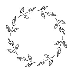 Branches are isolated. Doodle style. Vector isolated illustration with a wreath of their branches, leaves. A wreath for the holidays, Mother's Day, thanksgiving, Easter, birthday on a white background