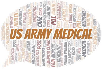 Us Army Medical word cloud collage made with text only.