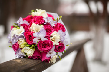 Wedding bouquet with background. Wedding bouquet winter concept.