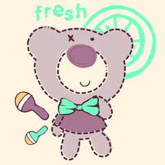 Funny little teddy bear fresh vector character illustration