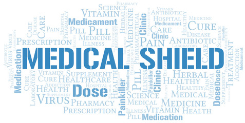 Obraz premium Medical Shield word cloud collage made with text only.