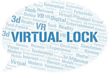 Virtual Lock word cloud collage made with text only.