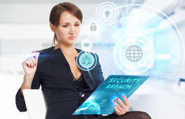 Business, Technology, Internet and network concept. Young businessman working on a virtual screen...