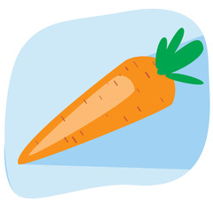 Orange carrot with a shadow as a concept of veganism, flat vector stock illustration with a vegetable as a single simple logo or icon