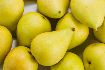 Green pear isolated one pear on a white background.