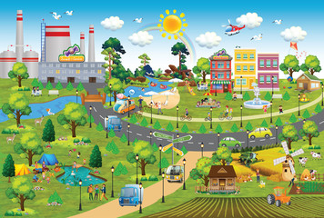 Fototapeta na wymiar Ecological game map. Clean city. Board game with ecological 3R concept.