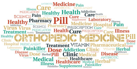 Orthopedic Medicine word cloud collage made with text only.