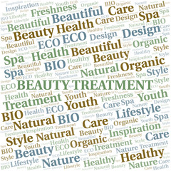 Beauty Treatment word cloud collage made with text only.