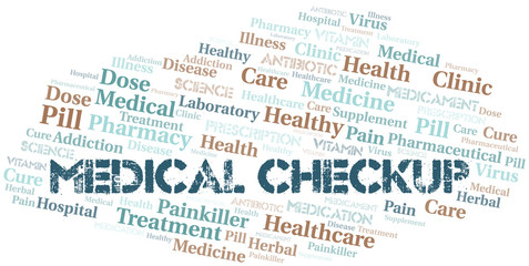 Medical Checkup word cloud collage made with text only.