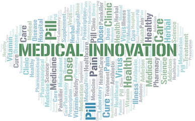 Medical Innovation word cloud collage made with text only.