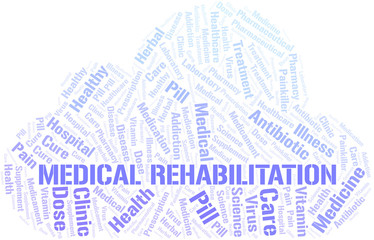 Medical Rehabilitation word cloud collage made with text only.