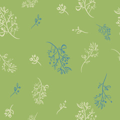 Floral green Seamless Pattern with Leaves for Wallpaper, Greeting Card, Gift Box, Textile Printing. Vector summer Background. hand drawing