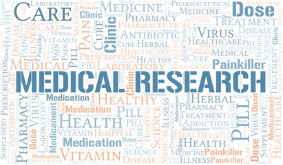 Medical Research word cloud collage made with text only.