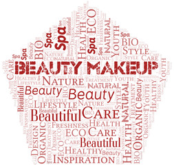 Beauty Makeup word cloud collage made with text only.