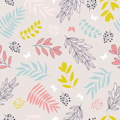 spring flowers seamless pattern, vector illustration, simple girl graphics, kids fashion artworks, greeting, birthday and invitation cards, children prints.