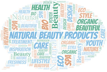 Natural Beauty Products word cloud collage made with text only.