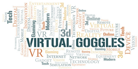 Virtual Goggles word cloud collage made with text only.