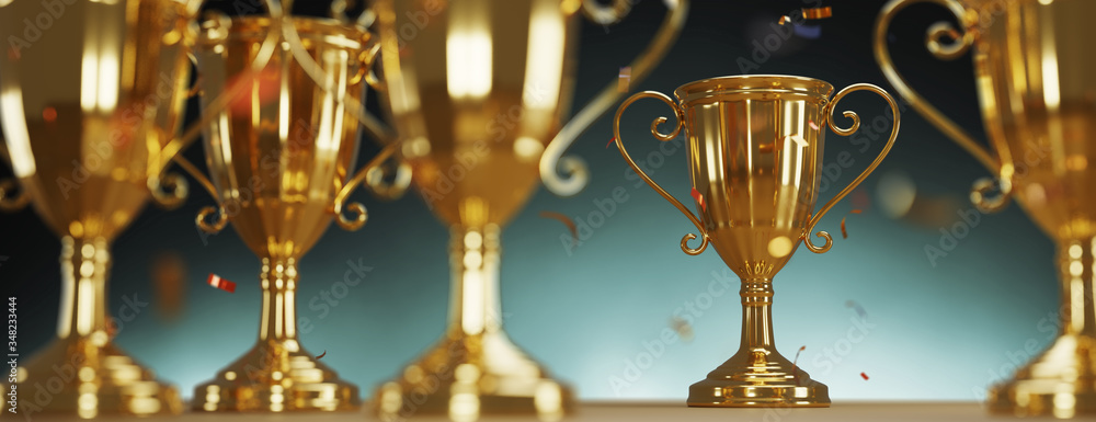 Canvas Prints golden trophy cup on gold background. copy space for text. 3d rendering.