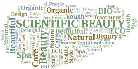 Scientific Beauty word cloud collage made with text only.