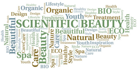 Fototapeta premium Scientific Beauty word cloud collage made with text only.