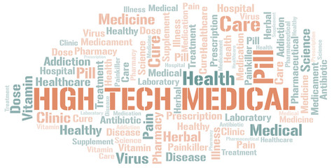 High Tech Medical word cloud collage made with text only.