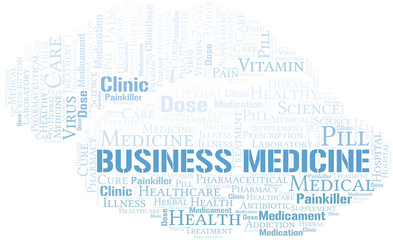 Business Medicine word cloud collage made with text only.