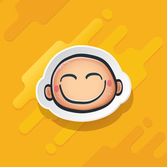 Cartoon cute hand drawn funny boy face isolated on orange background, Cartoon happy children with hair. 1 june international childrens day background with little smiling baby boy icon or label