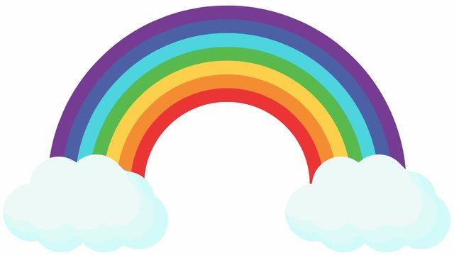 Animated rainbow appears from left to right. Bright vector illustration isolated on white background.
