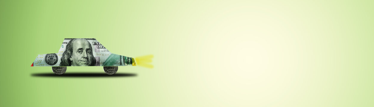 one hundred dollars in the shape of a car on a green background