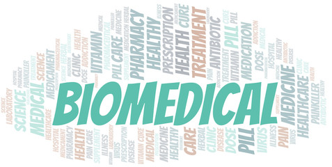 Biomedical word cloud collage made with text only.