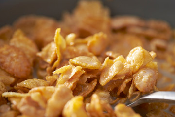 Corn flake and milk eating with spoon
