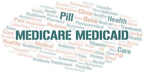 Medicare Medicaid word cloud collage made with text only.