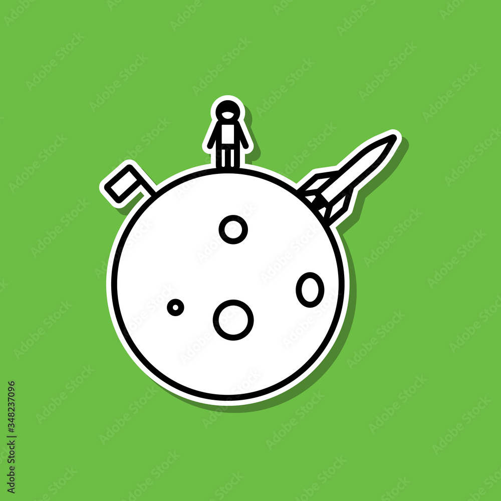 Poster man on the moon sticker icon. simple thin line, outline vector of cartooning space icons for ui and 