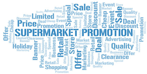 Obraz premium Supermarket Promotion word cloud collage made with text only.