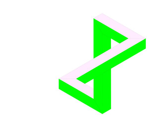 Penrose triangle icon in two colors neon.Geometric 3D object optical illusion. illustration.
