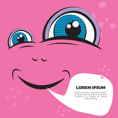 Funny emoji face with ductile facial expressions. With place for text in a bubble. Funny doodle. Vector templates for typography or web design.