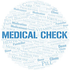 Medical Check word cloud collage made with text only.