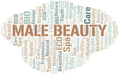 Fototapeta premium Male Beauty word cloud collage made with text only.