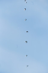 Wassertropfen in der Luft mit blauem Hintergrund