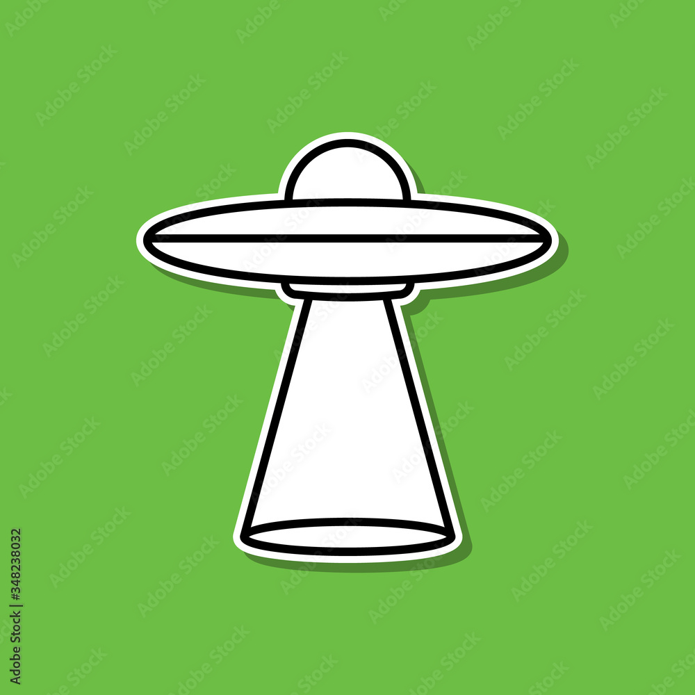 Poster alien flying machine sticker icon. simple thin line, outline vector of cartooning space icons for ui