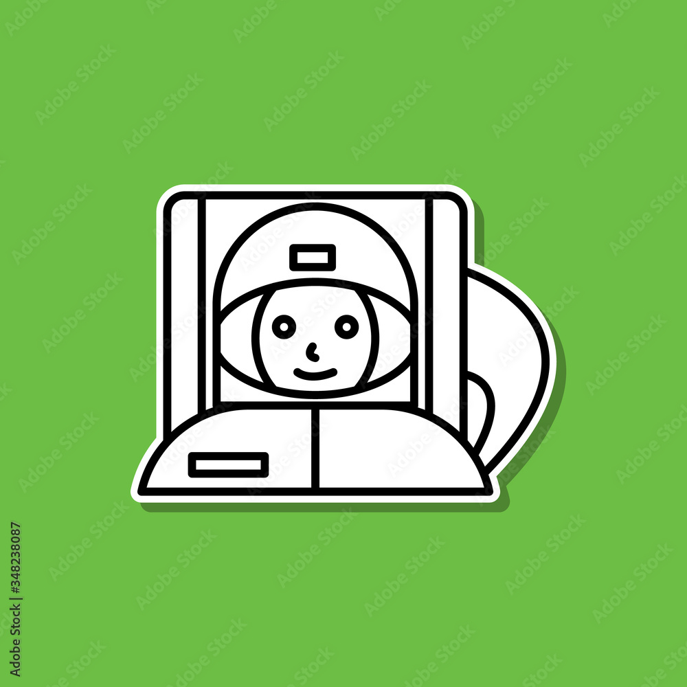 Poster cosmonaut sticker icon. simple thin line, outline vector of cartooning space icons for ui and ux, we