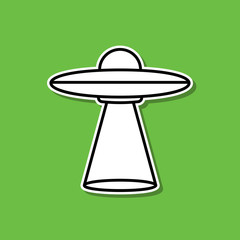 Alien flying machine sticker icon. Simple thin line, outline vector of cartooning space icons for ui and ux, website or mobile application