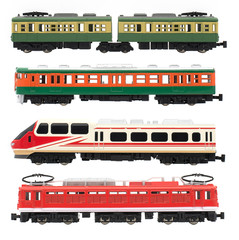 The train model on white background . Isolated train model . First class train . High speed train 