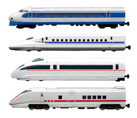 The train model on white background . Isolated train model . First class train . High speed train 