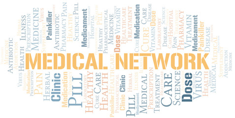 Medical Network word cloud collage made with text only.