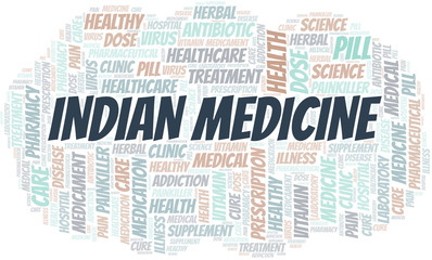 Obraz premium Indian Medicine word cloud collage made with text only.